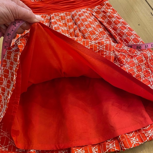 Tracy Reese Ablaze Fit & Flare Cumberbund Dress Orange Red Zipper Sleeveless 4 - Picture 4 of 14